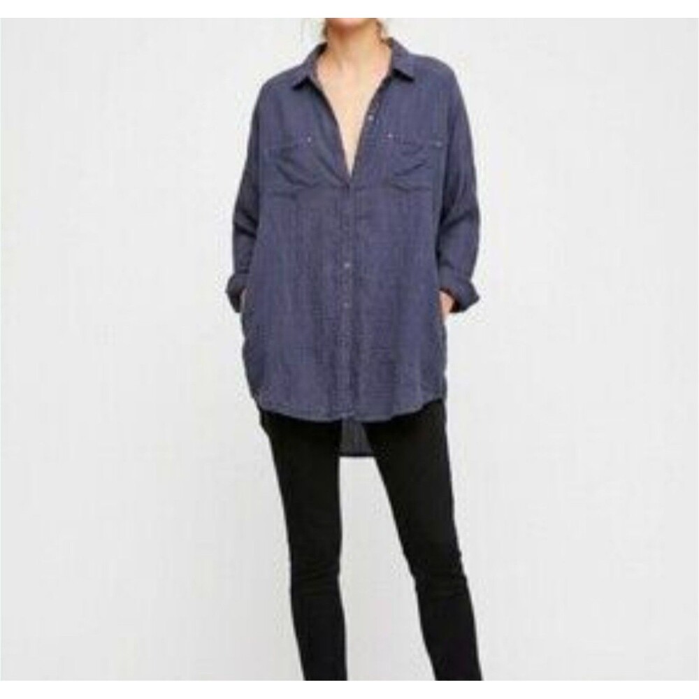 Free People Textured Button Down Tunic Shirt Size XS oversized lounge grunge
